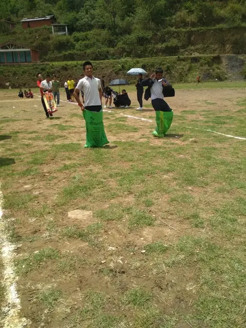 Sack race being played